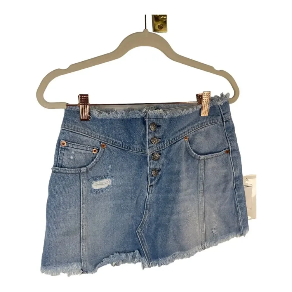 SER.O.YA Keenan Skirt Denim Distressed Raw Hem Y2K Summer Spring 100% Cotton 25
